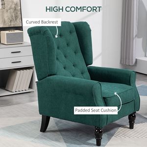 Poltrona con Schienale Alto Verde Scuro, Braccioli Rotondi Trapuntati con Bottoni, Gambe in Legno per Soggiorno - Product Image 5