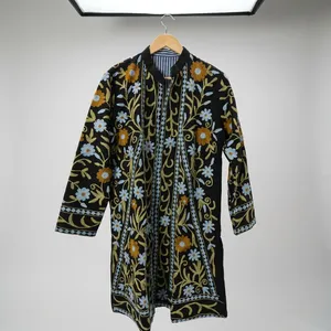 Customizable Embroidered Suzani Long <b>Jacket</b> Floral <b>Reversible</b> Outerwear Quilted Soft Cotton Boho Unisex Winter Eco-Friendly - Product Image 4
