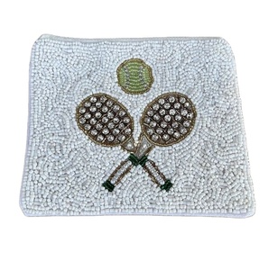Bolso de mano con cuentas de semillas bordado hecho a mano de calidad Haig para mujer, gamuza de Color blanco con cierre de cremallera de La India - Product Image 1