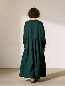 Women <b>Boho</b> Maxi <b>Dress</b> <b>Long</b> Sleeve Loose Oversized Casual Green Cotton Linen Full Length Maxi <b>Dress</b> - Product Image 3