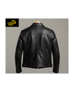 Veste en cuir noir pour homme, style Cafe Racer - Product Image 3