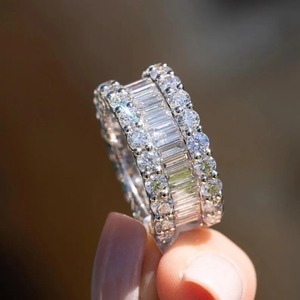 Bague de mariage et de fiançailles en moissanite taille baguette et taille ronde, entièrement sertie, pour promesse et anniversaire, par le fabricant plpl - Product Image 5