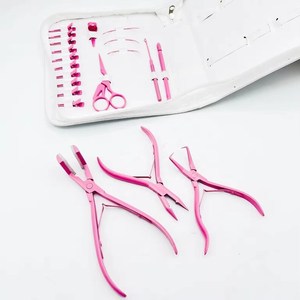 Kit d'outils professionnels en acier inoxydable pour extensions de cheveux en caoutchouc, comprenant des pinces à micro-anneaux, des ciseaux à effiler et une aiguille à boucle - Product Image 1