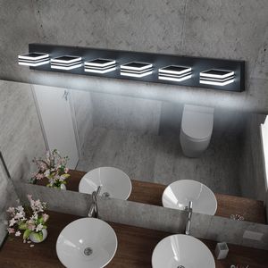 Moderna Lampada da Parete a 6 Luci LED Nera da 39 Pollici con Paralumi Quadrati in Acrilico e Illuminazione a Specchio per Bagno - Product Image 5
