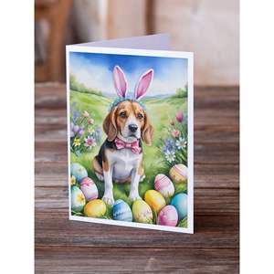 Whimsical A7 Size 5x7 Beagle <b>Easter</b> Egg Hunt Blank Note <b>Cards</b> <b>Pack</b> of 8 with Envelopes for Greetings - Product Image 2