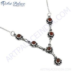 Art Palace Nouvelle Collection & Design Collier Ras du Cou pour Femme en Onyx Rouge Plaqué Argent avec Chaîne à Maillons, Collier de Fiançailles - Product Image 2