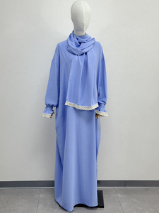 Rizna Approvisionnement d'usine En Gros Premium Qualité Longue Robe Dentelle Garniture Deux Pièces Ensemble Confortable Lâche Élégant Abaya Robe Modeste - Product Image 3