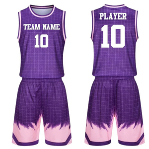 Ensembles d'uniformes de basket-ball personnalisés pour garçons, entièrement imprimés par sublimation, dernier design, haute qualité, 100% polyester, sans manches, col en V - Product Image 1