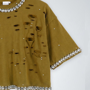 T-shirt court personnalisé effet vieilli avec strass et imprimé anime, 100 % coton, streetwear, très demandé, meilleure qualité - Product Image 4