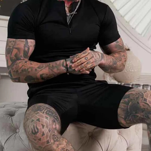 Conjunto de Camiseta y Pantalones Cortos de Dos Piezas, Tejido, Veraniego, Unisex, Estilo Vintage, Ecológico, Personalizable con Logotipo Frontal - Product Image 1