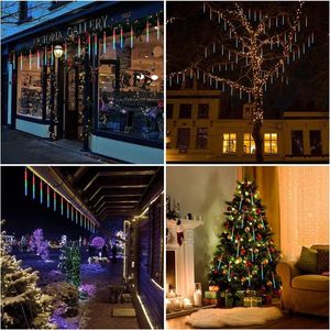 Luci di pioggia di meteoriti a LED all'aperto in toni blu e bianchi per feste di natale Halloween matrimoni decorazioni albero giardino solare - Product Image 4