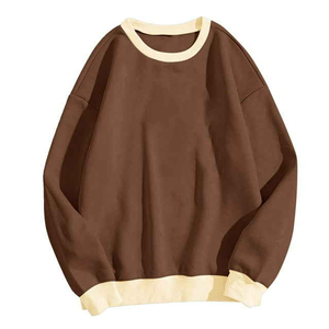 เสื้อสเวตเชิ้ตคอกลมทรงโอเวอร์ไซส์แบบยูนิเซ็กซ์ สีพื้น แต่งขอบสีครีม สไตล์ลำลอง สีน้ำตาลสำหรับฤดูใบไม้ร่วง - Product Image 1