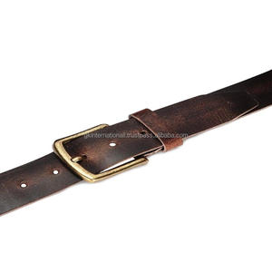 Ceinture décontractée en cuir brun rustique vintage pour homme, boucle simple en laiton réglable, ceinture homme. - Product Image 1
