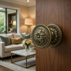 Pomo de Puerta de Latón Macizo de Primera Calidad con Acabado Antiguo |   Manija de Puerta Principal Resistente, Estilo Clásico Vintage, Herrajes de Entrada para el Hogar - Product Image 4