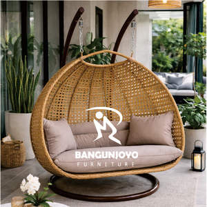 Balançoire suspendue en rotin et aluminium, design tropical, coussin imperméable pour terrasse, villa, parc, mobilier d'extérieur - Product Image 3