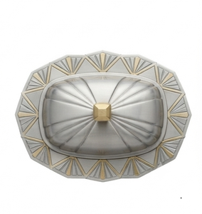 Beurrier en acier inoxydable avec couvercle, design vintage, métal poli, motif incrusté d'or, vaisselle de cuisine pour les fêtes - Product Image 6