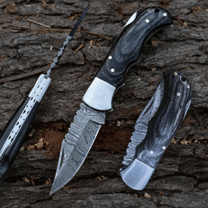 Cuchillo Plegable Profesional de Acero de Damasco Forjado a Mano, Grado Industrial, Táctico, Coleccionable, Personalizable OEM - Product Image 1