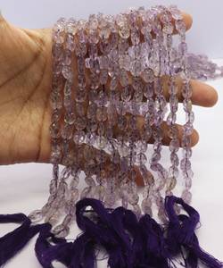 Cuentas Ovaladas Talladas de Amatista Rosa Natural de 6x8 MM, Cuentas de Gema Ovalada de Amatista Rosa, 3 Hilos de 13 Pulgadas, Amatista Rosa Natural - Product Image 2