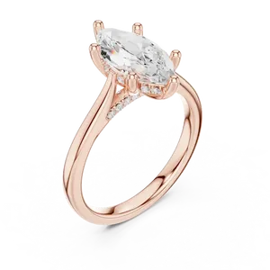 Anillo de compromiso con diamante de laboratorio de corte marquesa de dos quilates, oro sólido de dieciocho quilates, halo oculto, banda unisex de lujo. - Product Image 4
