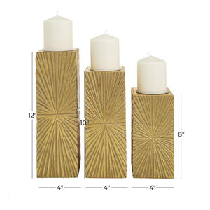 Gold Color Geometric Carved Pillar MDF <b>Candle</b> Holder <b>Set</b> of 3 Factory Manufacturing Rectangular Wood <b>Candle</b> Holder at Best Price - Product Image 3