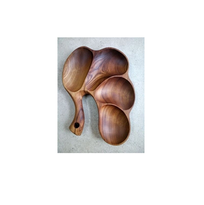 Bandeja de servir de madera hecha a mano con 3 compartimentos y asa, organizador ecológico para aperitivos y condimentos, utensilios de cocina rústicos. - Product Image 2