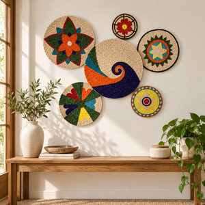 Panier mural africain tissé à la main personnalisable, plaque murale ronde suspendue, décoration murale florale géométrique en corde pour salon et entrée - Product Image 5