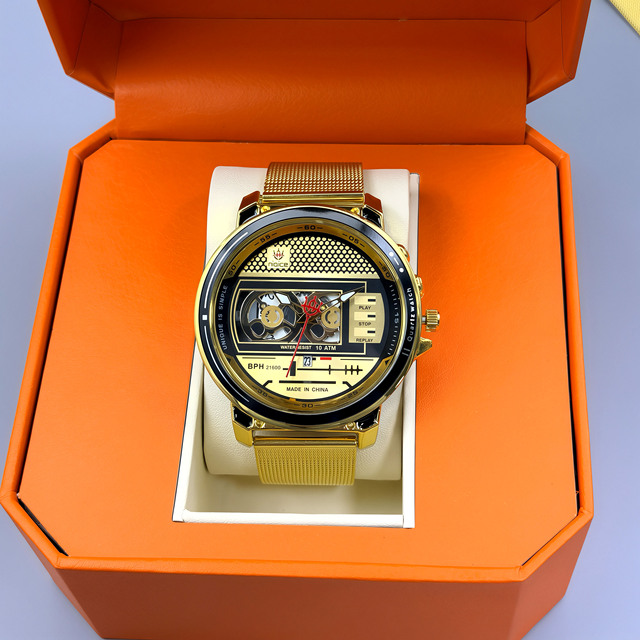 NAICE Top Luxury Brand Men's Hollow-Out Quartz Watch, Original Design Mesh Strap Casual Fashion Wristwatch