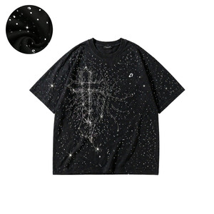 Premium Men's shirts Rhinestone Cross Graphic Tee Heavyweight Black Oversized T-shirt <b>Y2K</b> Gothic Streetwear Distressed <b>Tops</b> - Product Image 3