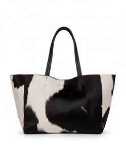 Sac fourre-tout en cuir véritable de vachette avec poils, broderie couleur unie, style vintage, fermeture éclair, personnalisation de marque LHTB-0039 - Product Image 1