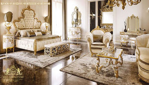 Lits et meubles de chambre à coucher indiens exotiques en bois de teck Ensemble de chambre à coucher de luxe 5 pièces taille king avec revêtement doré - Product Image 4