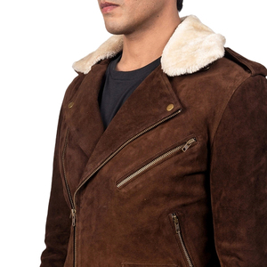 <b>Men's</b> Brown <b>Suede</b> Motorcycle <b>Jacket</b> Slim Fit Turn-down Collar Zipper Closure Faux Fur Lining Winter Moto Biker Style - Product Image 6