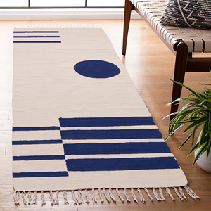 Cotton Handmade Modern Style Non-Slip Eco-Friendly Flat Pile Custom Area <b>Rug</b> for Kitchen & <b>Hallway</b> <b>Runner</b> Blue - Product Image 1