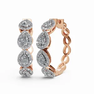 Pendientes de Aro con Diamantes Redondos y en Forma de Pera, Creados en Laboratorio, con Certificación IGI y Claridad VVS, 112 Piedras de Diamantes para Mujer - Product Image 1