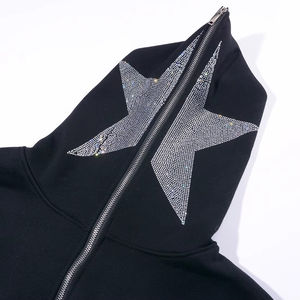 Sudadera con Capucha Negra Unisex de Index Apparel, con Cierre, Estampado de Estrella con Pedrería, Estilo Urbano, para Otoño - Product Image 5