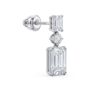 Pendientes colgantes de oro blanco de 14k con diamantes de corte esmeralda y engaste de garra para bodas y fiestas - Product Image 1