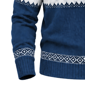 Pull en tricot 100 % coton bleu marine à imprimé géométrique pour homme, col boutonné, manches longues, anti-boulochage, décontracté pour l'automne - Product Image 6