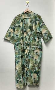 Robe Kimono Ample de Luxe à Col en V et Manches Longues, Imprimé Floral Bohème Dessiné à la Main, 100% Coton Respirant, Élégante pour le Printemps et les Vacances à la Plage - Product Image 2