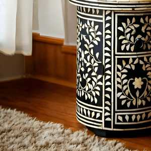 Traditional <b>Round</b> <b>Console</b> <b>Table</b> With Floral Inlay Storage Drawer Antique Style Wooden Pedestal Base Living Room Furniture - Product Image 3