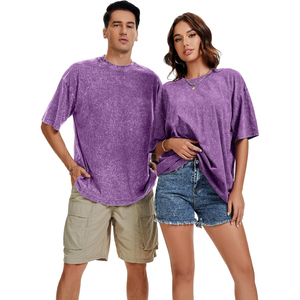 Camiseta Oversize de Algodón Morado Unisex de Manga Corta con Cuello Redondo, Estilo Casual Liso Teñido - Product Image 3