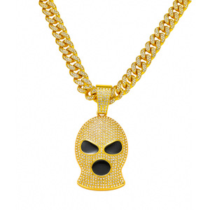 Collar con colgante de máscara de esquí Iced Out, chapado en oro de aleación, cadena cubana de cristal, estilo HipHop Bling <span class=keywords><strong>Gangsta</strong></span>, joyería streetwear con motivo de máscara - Product Image 6