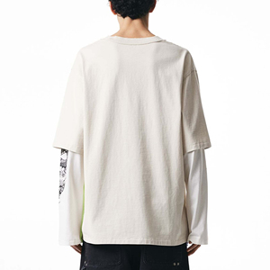 Men's Oversized Long Sleeve T-Shirt With <b>Dragon</b> Print On Left Sleeve Street Style O-Neck 100% Cotton Jersey Knitted - Product Image 4