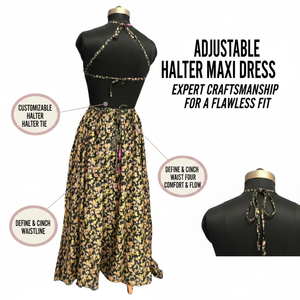 Vestido de Seda Estampado a Mano Sostenible para Mujer, Vestido Largo sin Mangas con Tirantes Finos de Seda Habotai Floral, Ropa Casual de Noche - Product Image 5