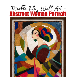 Art mural artisanal en marbre Pietra Dura – Portrait abstrait de femme, panneau de mosaïque géométrique en pierre de luxe - Product Image 3