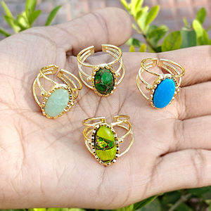 Anillo Ajustable de Amazonita Natural Ovalada con Triple Banda, Chapado en Oro de 18K, Hecho a Mano, Estilo Clásico y Moderno, Islámico - Product Image 4