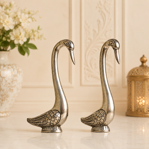 Statue de cygne et de canard en métal argenté poli vintage, figurine romantique pour mariage, cadeau de pendaison de crémaillère, décoration - Product Image 2