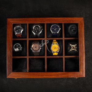 Boîte de rangement de luxe en bois indien longue durée pour montres et bijoux, organisateur à 12 compartiments pour montres-bracelets homme et femme, en bois de rose - Product Image 2