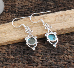 Boucles d'oreilles pendantes en turquoise bleue naturelle, argent sterling 925, bijoux de luxe pour mariage et soirée, unisexe pour femmes - Product Image 6