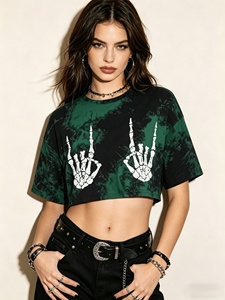 Camiseta Corta de Mujer, Manga 3/4, Cuello Redondo, Estampado Tie Dye, Informal, de Verano, Holgada, Transpirable, de Poliéster Tejido - Product Image 6