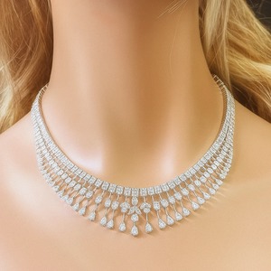 High-End Luxury Bridal CZ Drop Necklace Elegant Wedding Gift Jewelry Full <b>Iced</b> Choker Necklace 925 Silver Rhodium Plated for - Product Image 1