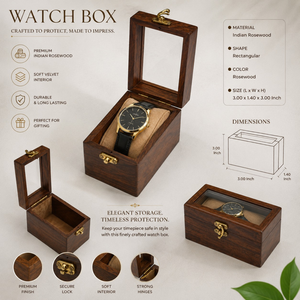 Handmade Indian Rosewood Watch Storage Box | Single Watch <b>Display</b> <b>Case</b> with Glass Top | Elegant Wooden Watch Organizer Gift - Product Image 5